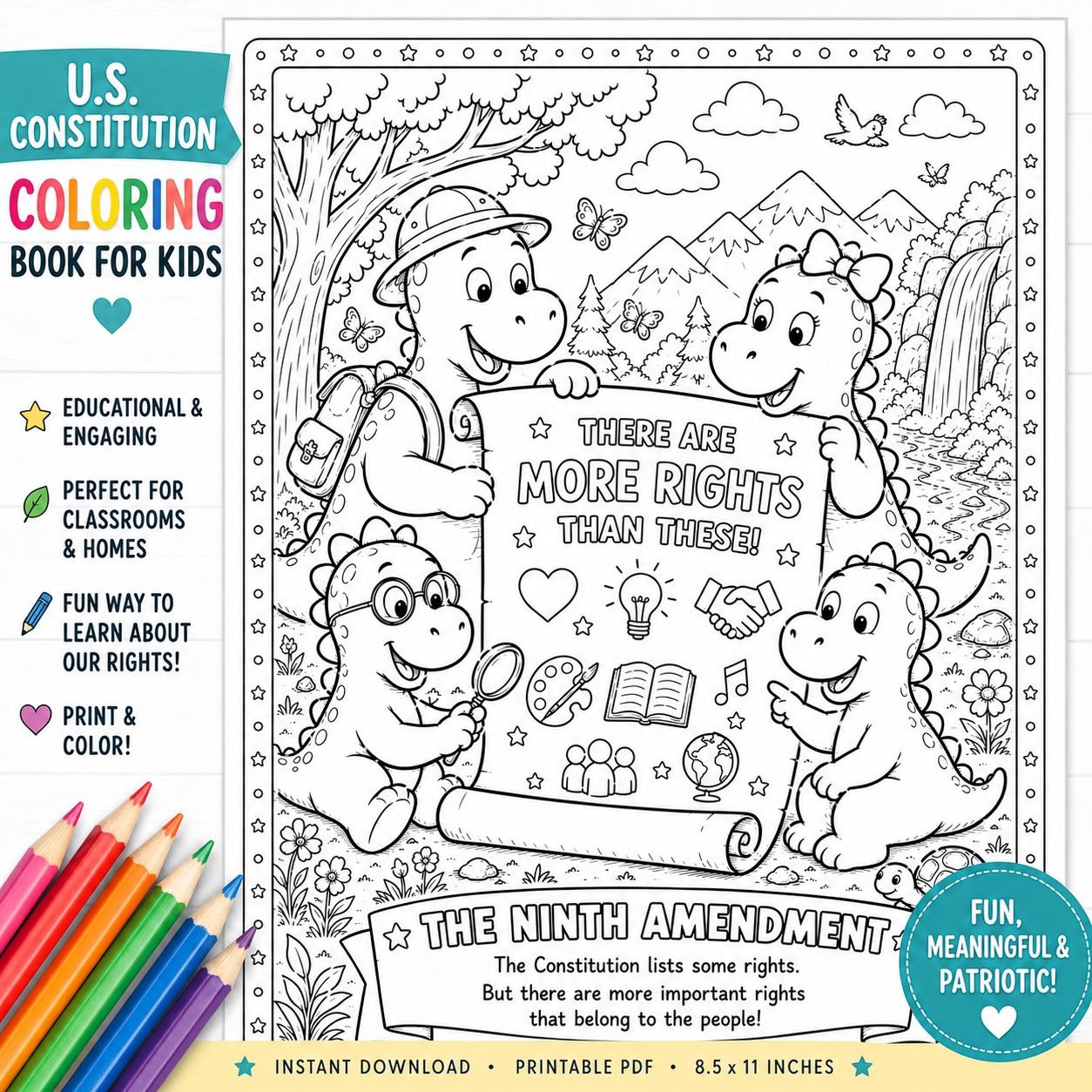 Bill of Rights Dinosaur Coloring Book Download